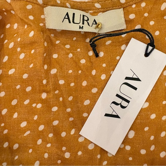 Aura |  Midi Dress | Golden | Polka Dot | Button Front | Flounce Hem | NWT - Picture 5 of 7